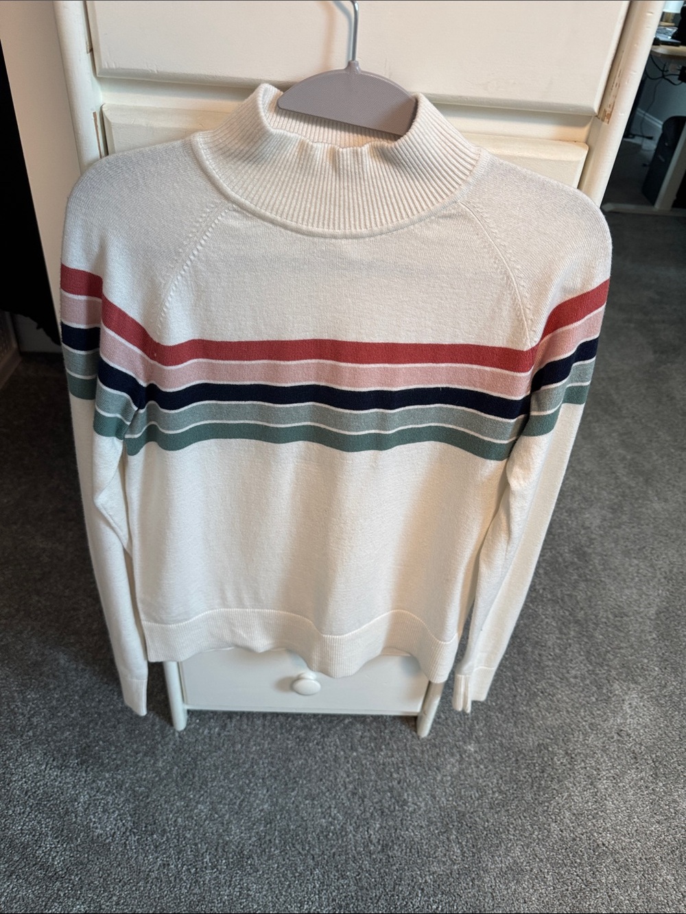 Southern Tide Cream Mock Neck Sweater with Multicolor Stripes